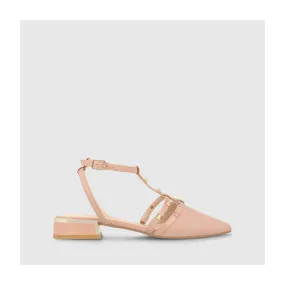 Ballerines à talon ouvert femme en cuir lisse de couleur rose | LODI Chaussures pour femme en ligne.