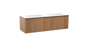 Balmani Forma meuble salle de bains suspendu 150 x 55 cm teck avec Tablo Strada double vasque en marbre composite blanc mat, Ner