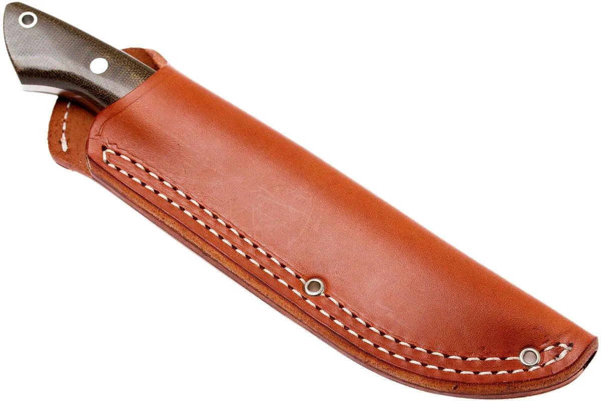 Bark River Kalahari Hunter A2, Green Canvas Micarta, brown sheath