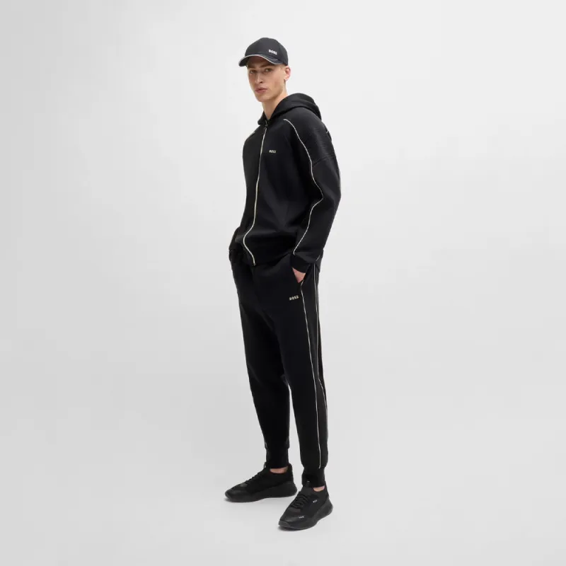 BAS DE SURVÊTEMENT EN COTON STRETCH BOSS HADIKO 1 NOIR AVEC MOTIF ARTISTIQUE EMBOSSÉ