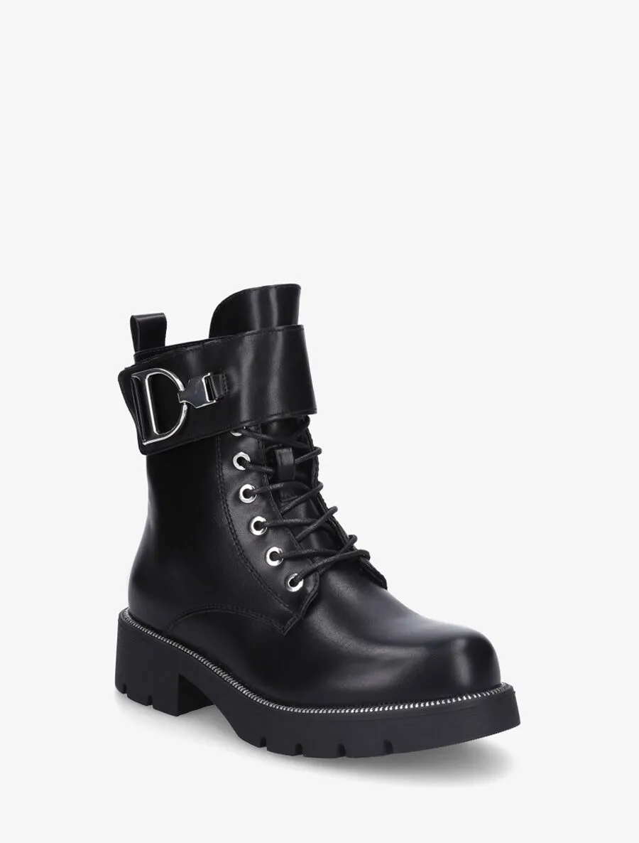 Bottines à lacets et scratch décoratif - Noir