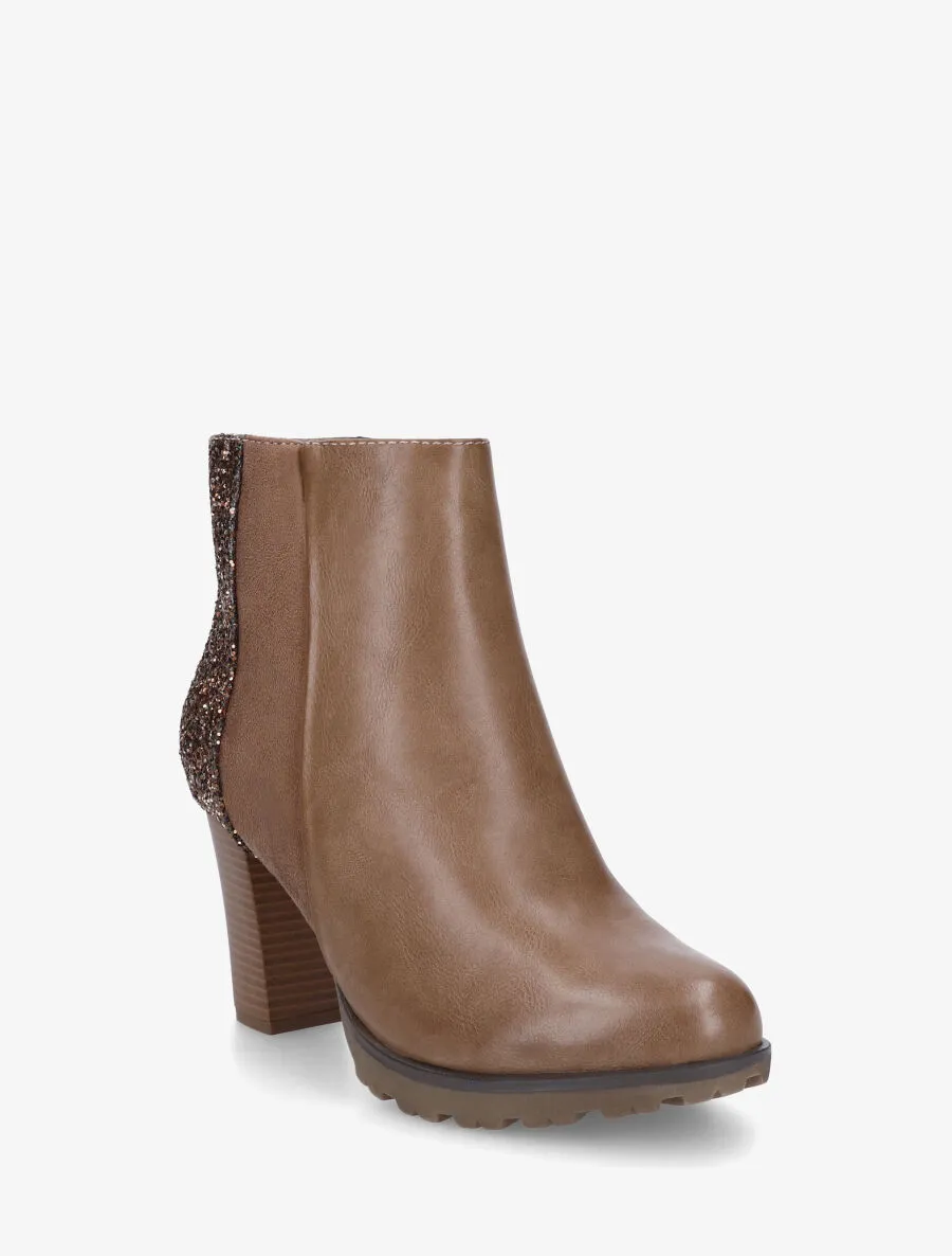 Bottines bimatière à contrefort pailleté - Taupe