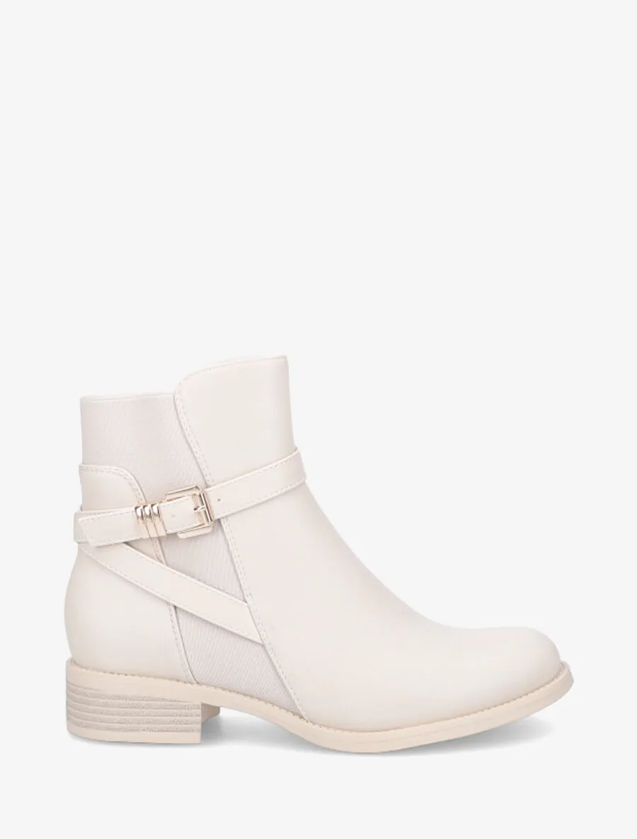 Bottines élastiquées à boucle - Beige