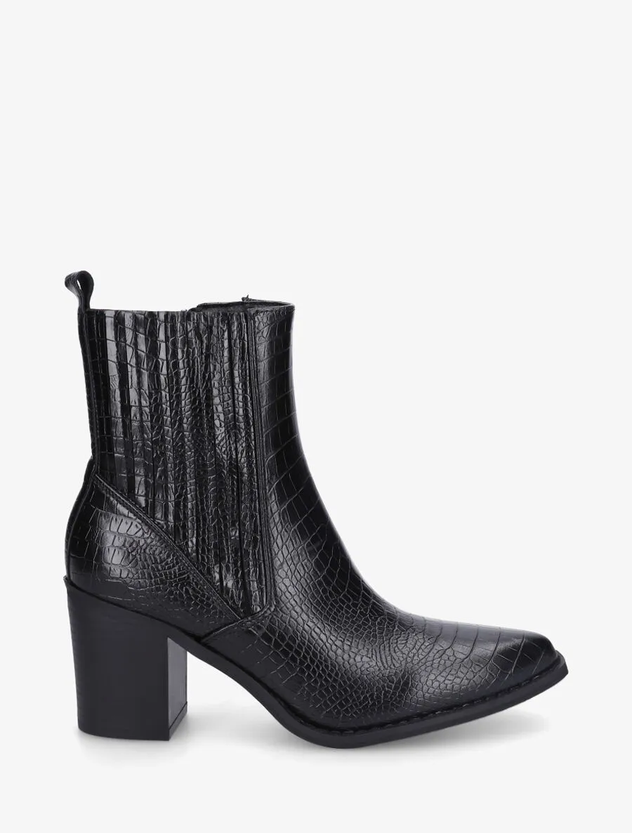 Bottines effet croco à bouts pointus - Noir