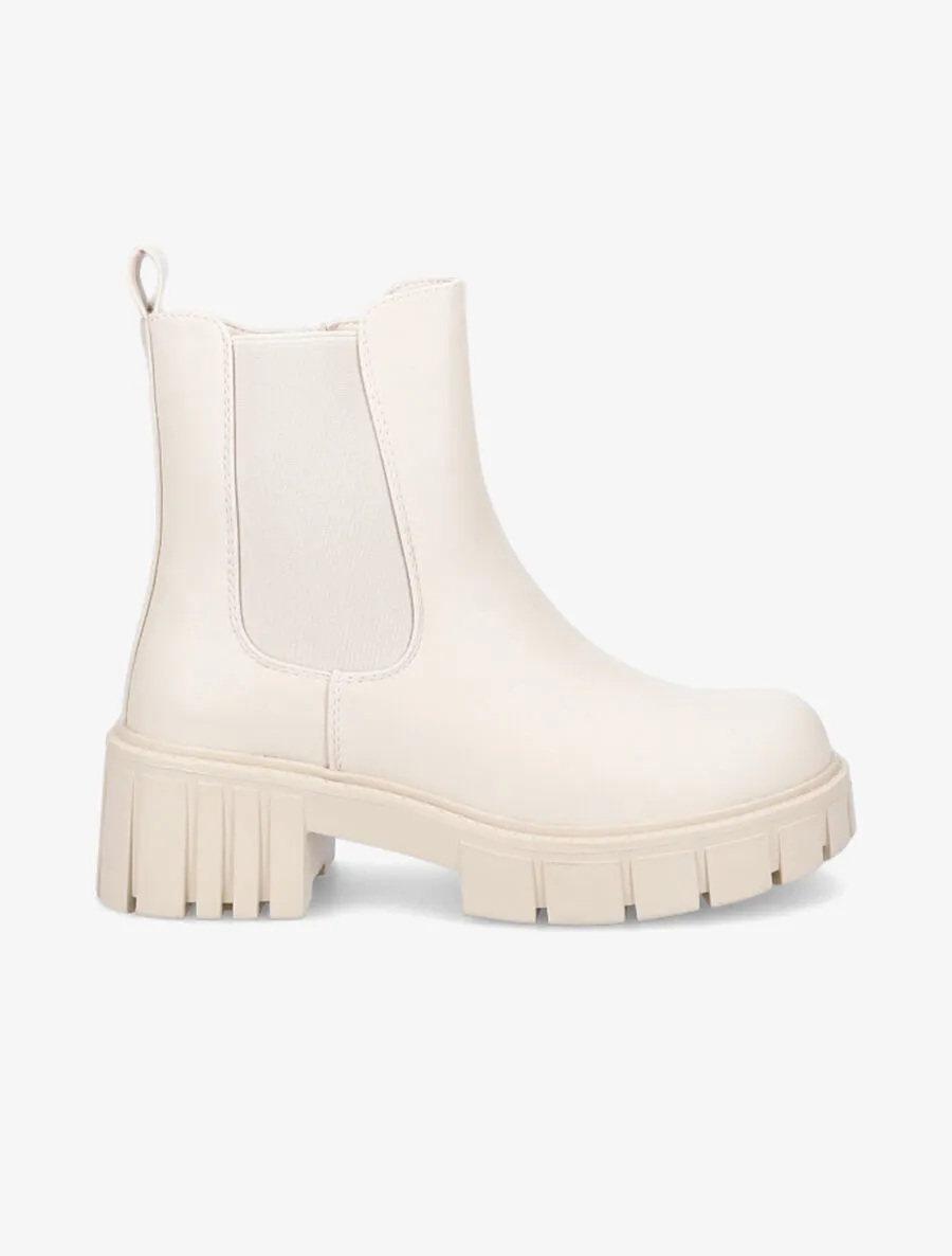 Bottines en simili à semelles crantées - Beige
