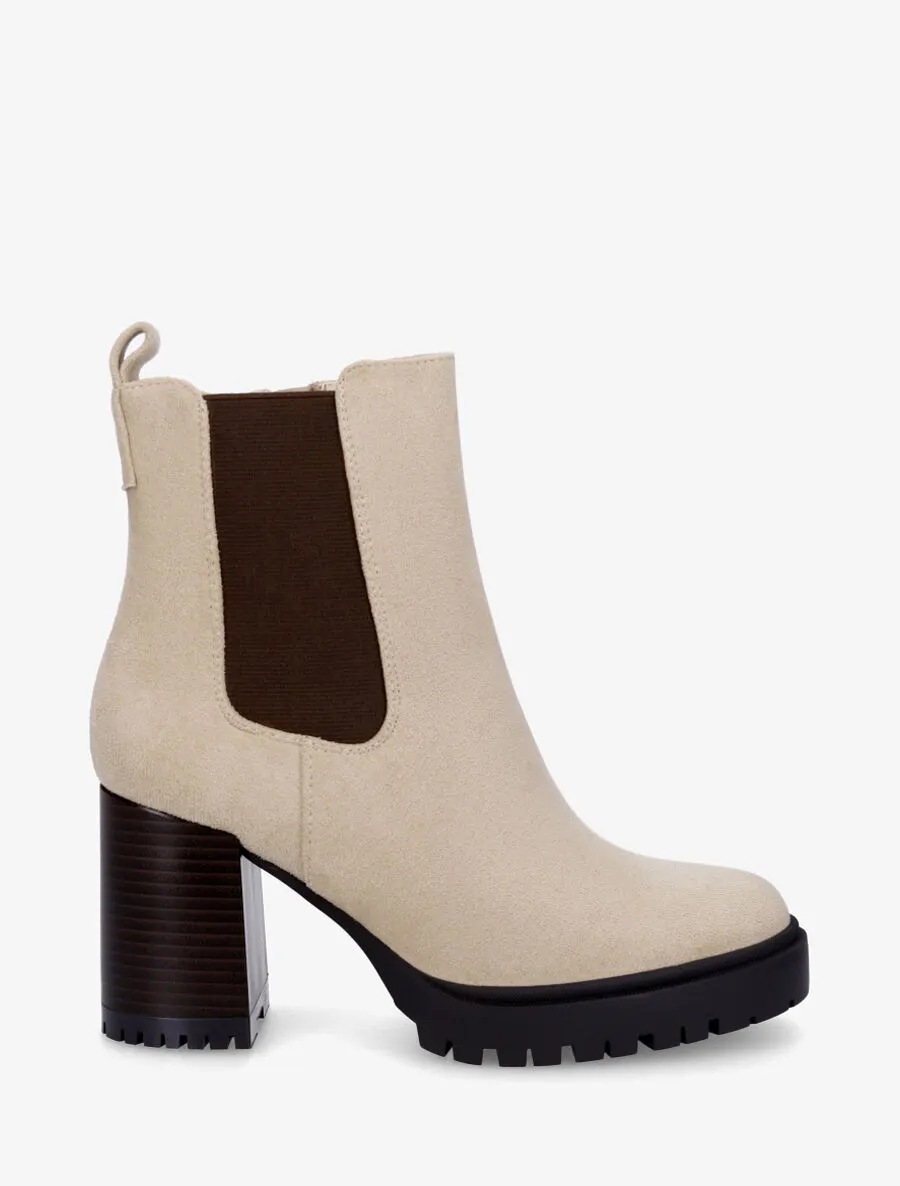 Bottines en suédine à talon haut - Beige