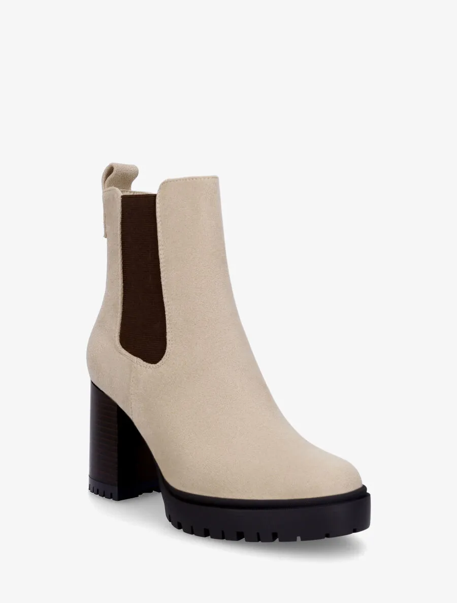 Bottines en suédine à talon haut - Beige