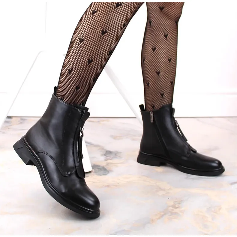 Bottines femme à talons plats avec fermeture éclair, isolées noires Filippo DBT4848 le noir