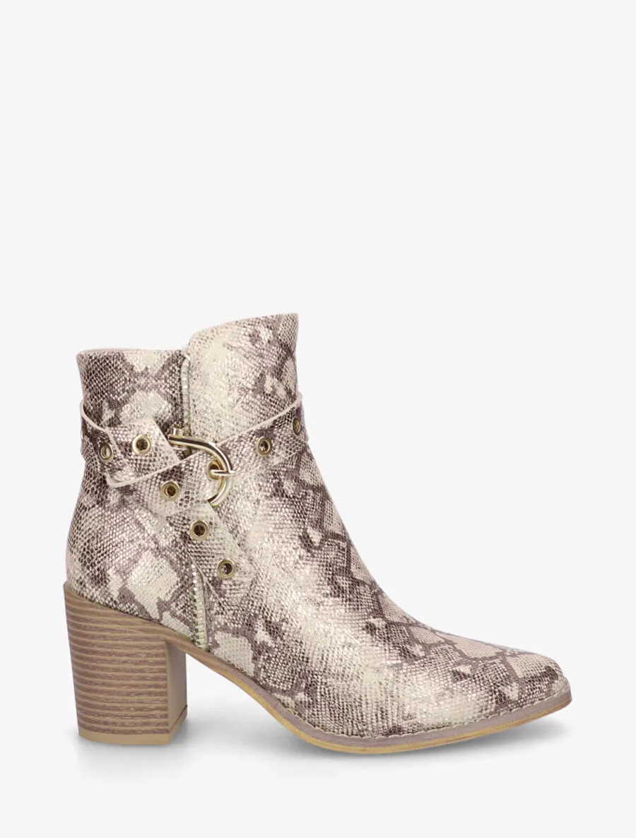 Bottines imprimé python à talon - Beige