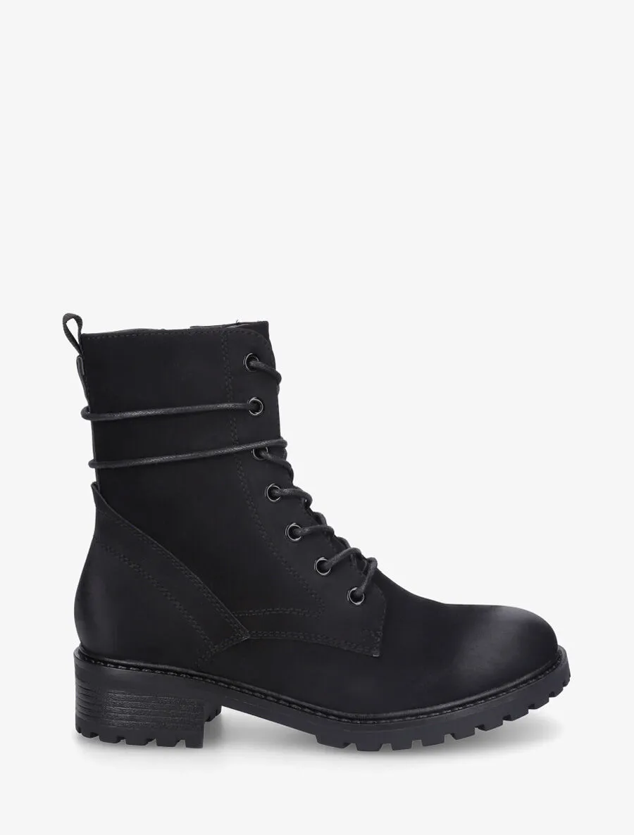 Bottines montantes en simili à lacets - Noir