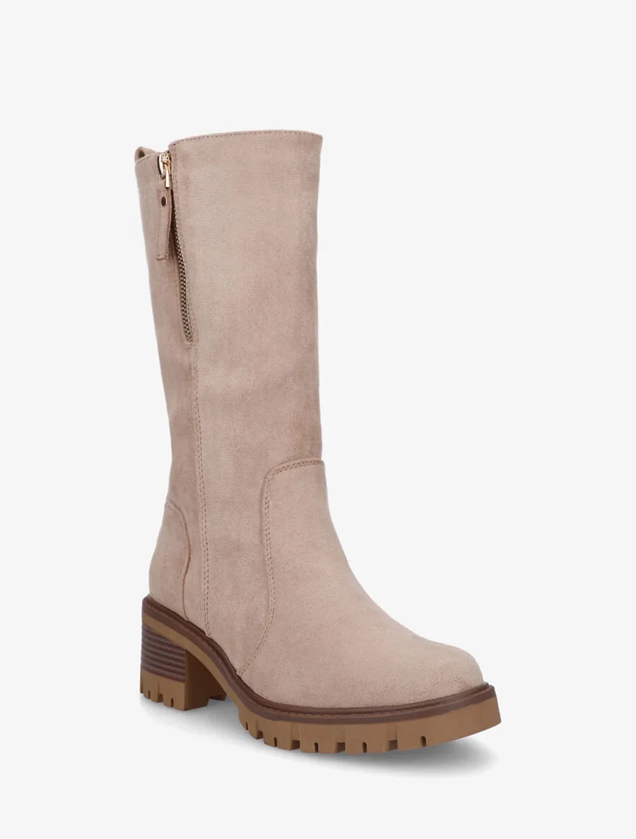 Bottines montantes en suédine à double zips - Taupe