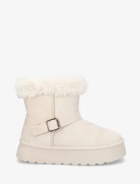 Bottines montantes fourrées à sangle - Beige