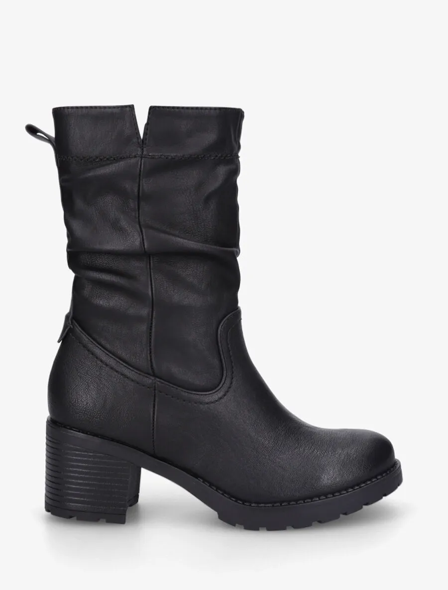 Bottines unies à talon effet plissé - Noir