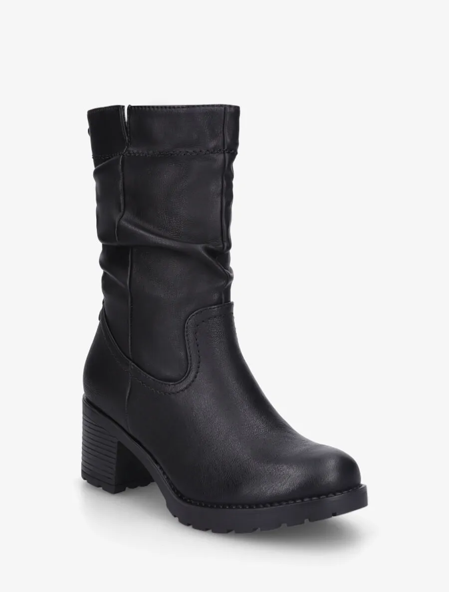 Bottines unies à talon effet plissé - Noir