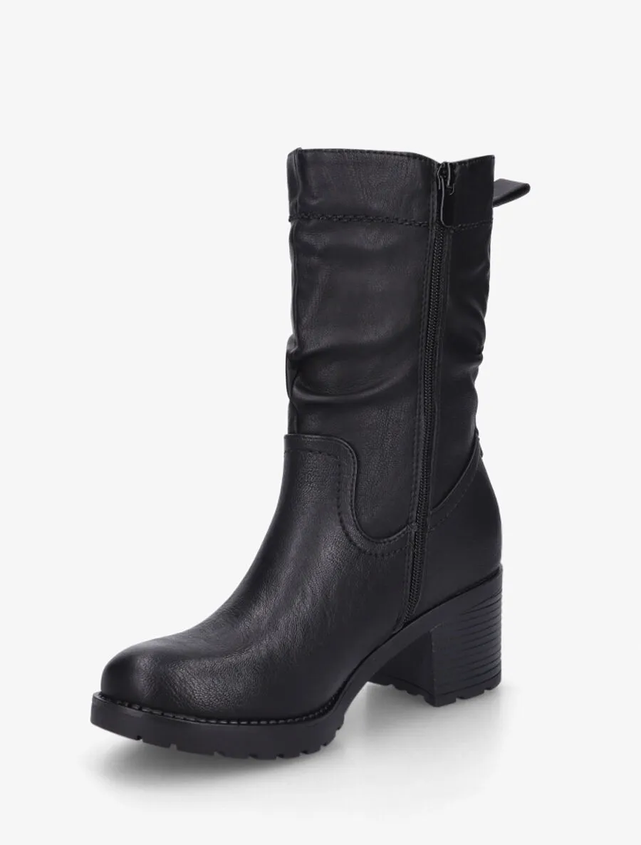 Bottines unies à talon effet plissé - Noir