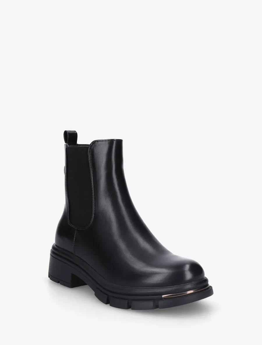 Bottines unies élastiquées à empiècement métal - Noir