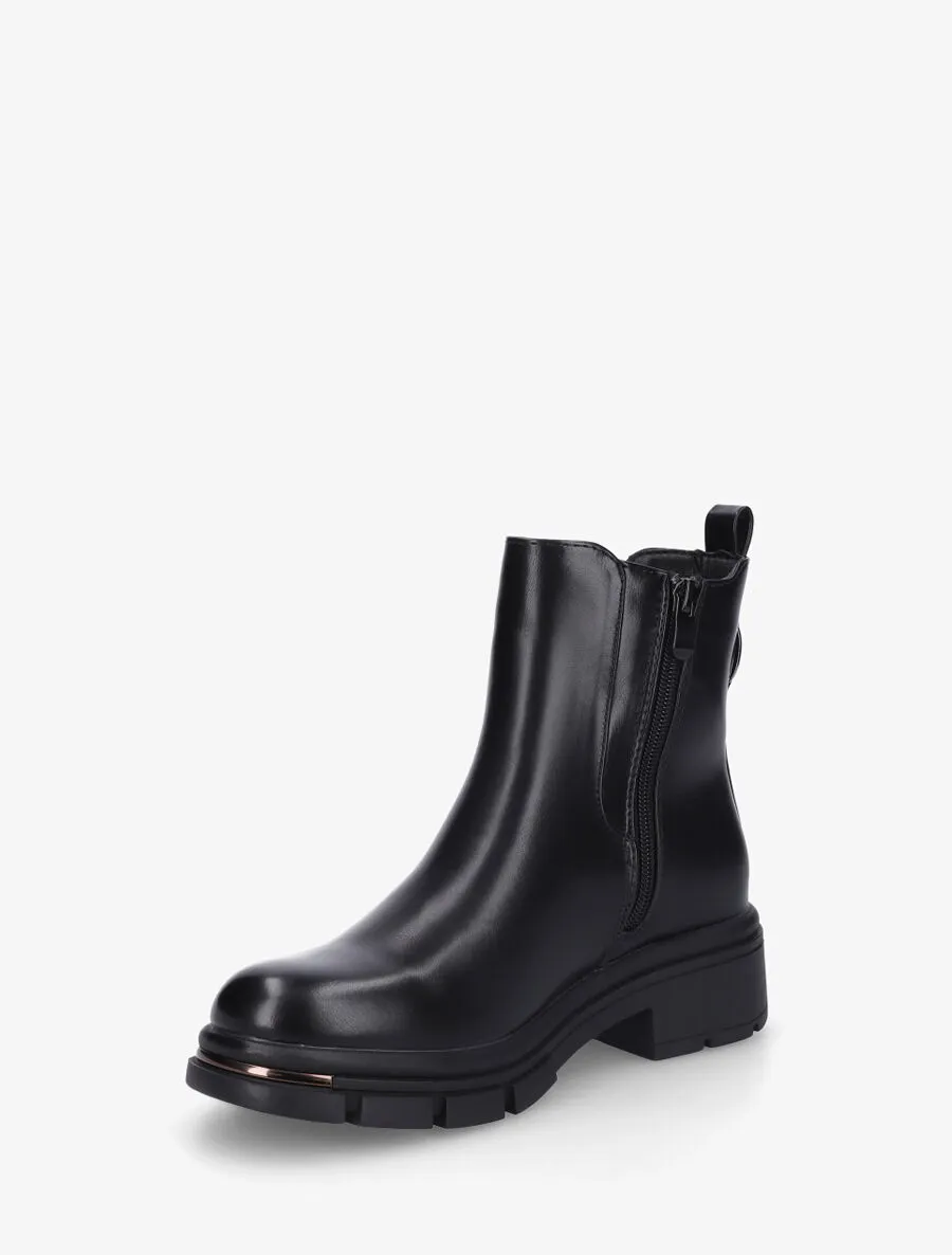 Bottines unies élastiquées à empiècement métal - Noir