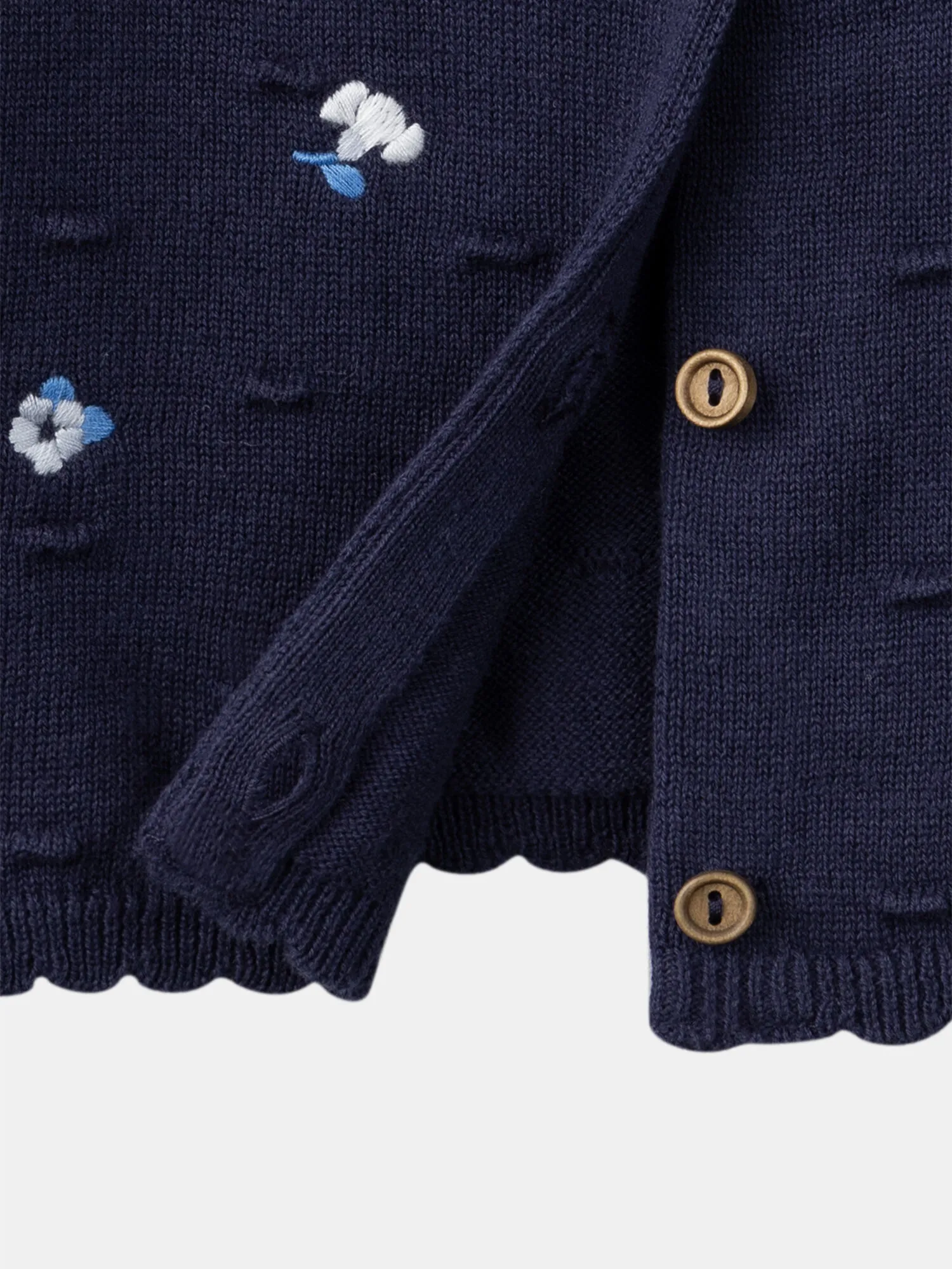 Cardigan bleu marine texturé à fleurs brodées