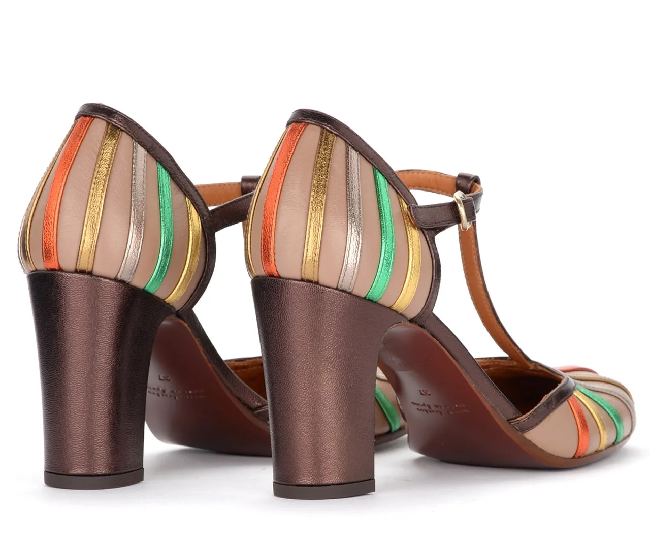 Chie Mihara Sandale à talon Fruta en cuir beige avec détails multicolores