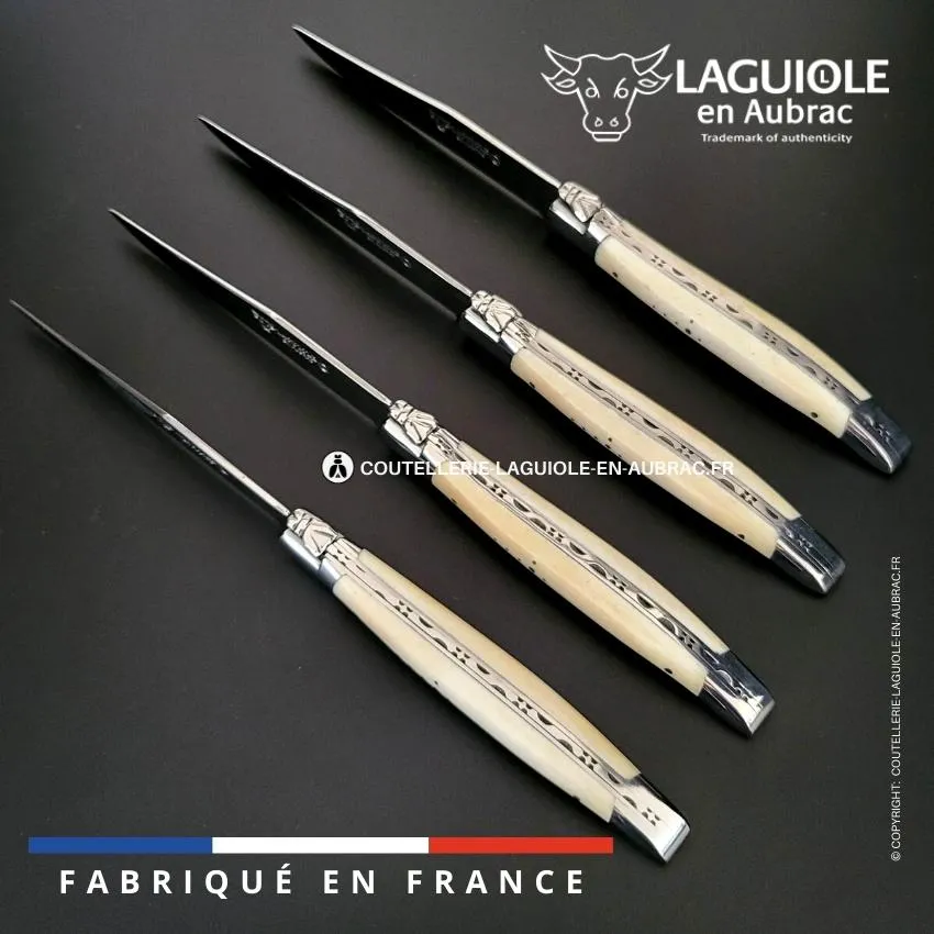 Coffret de 4 Couteaux de Table Laguiole en Os de Boeuf