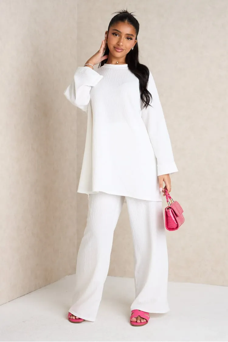 Ensemble 2 pièce t-shirt + pantalon blanc texturé
