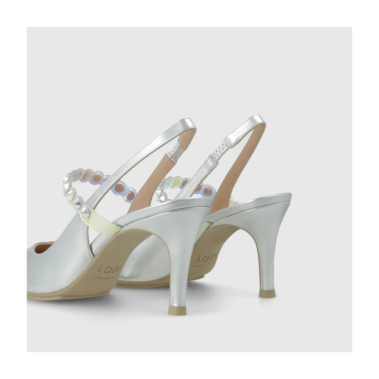 Escarpin slingback en cuir métallisé argenté. I LODI Chaussures pour femme online.