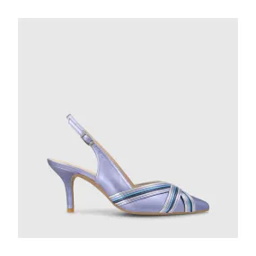 Escarpin slingback pour femme en cuir métallisé lilas et brides multicolores sur le bout et le décolleté. I LODI Chaussures pour