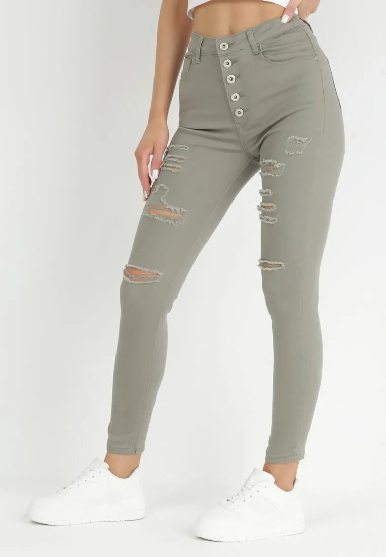 Jean skinny déchiré kaki