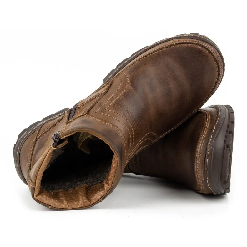 Olivier Bottes d'hiver en cuir pour hommes 354MP marron foncé brun