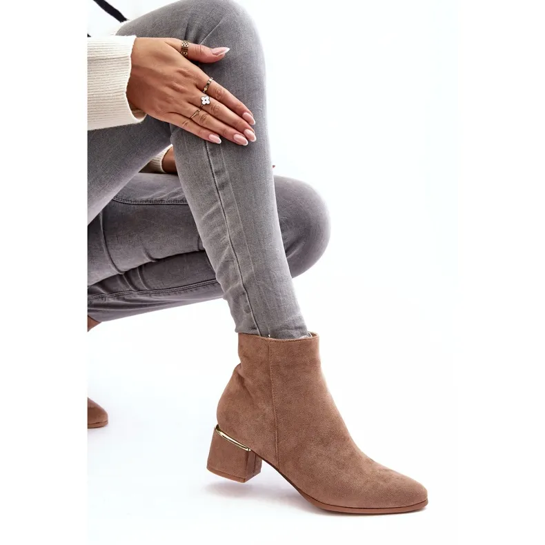 PE1 Bottes à talons hauts en daim pour femmes Beige Mebassa