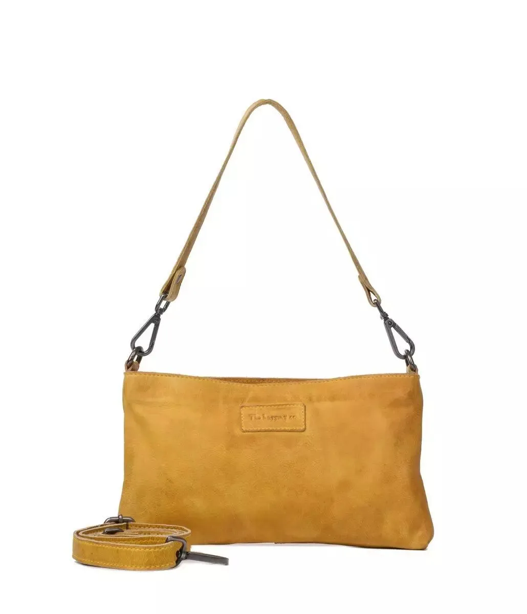 Petit sac à main en cuir lavé moutarde, pochette à bandoulière