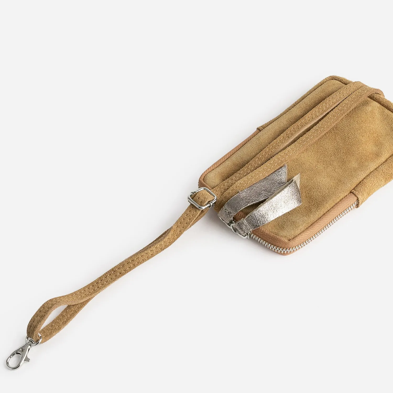 Pochette-téléphone TEXTO camel cuir velours - Porte-monnaie / Portefeuilles Maroquinerie | ERAM