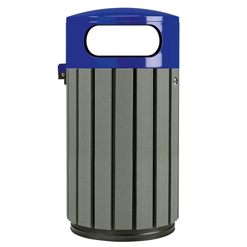 Poubelle extérieure à poser ou fixer 40L - lattes recyclées gris et bleu