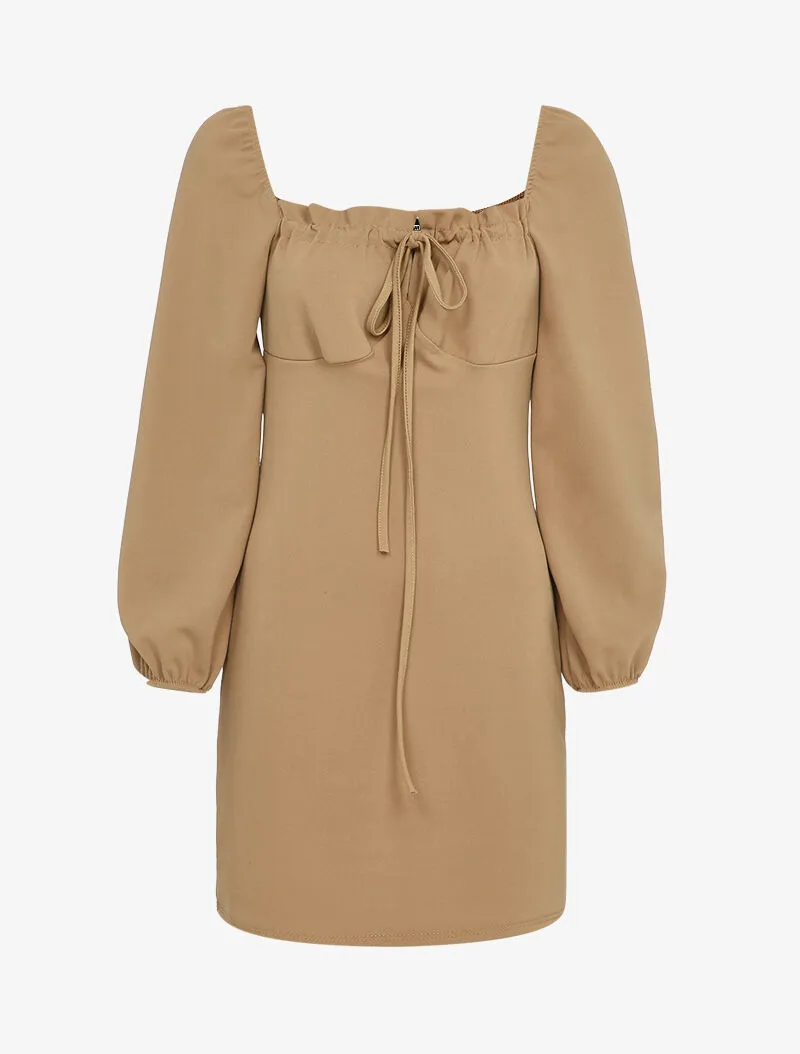 Robe empire à poitrine froncée - Camel