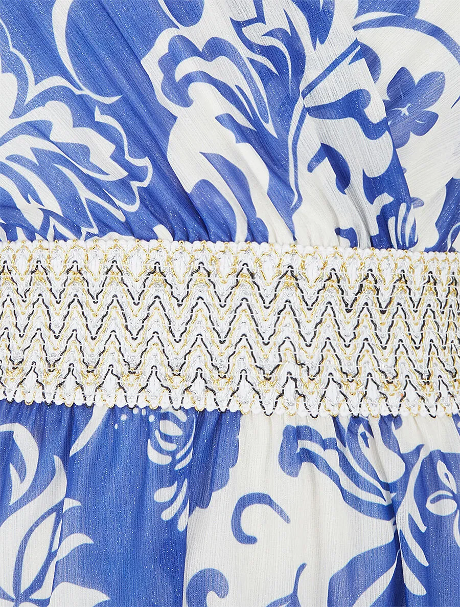Robe mi-longue à détail irisé et bande large - Bleu roi
