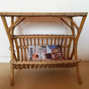Table porte-revues vintage en rotin
