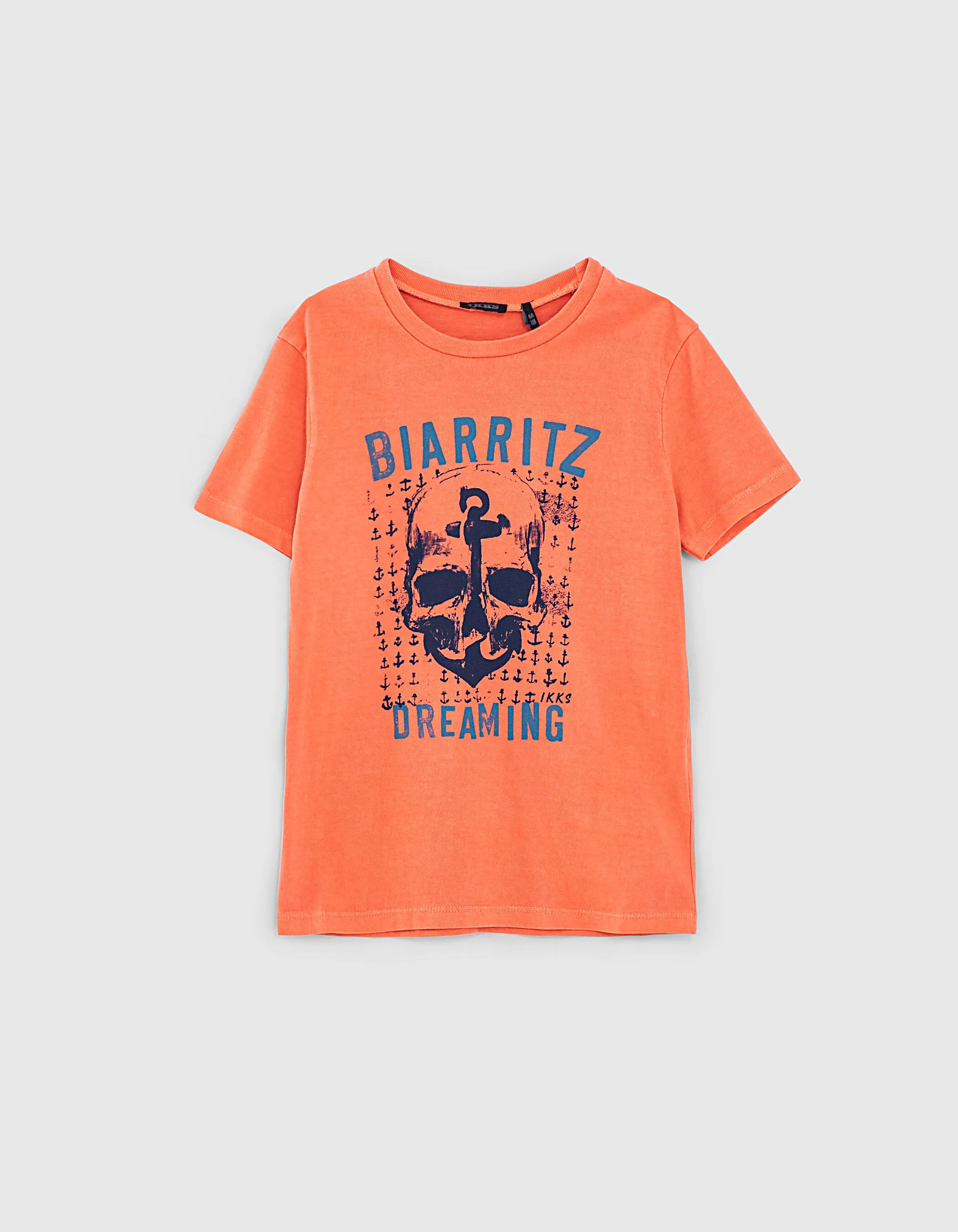 Tee-shirt corail à tête de mort et ancre coton bio garçon 
