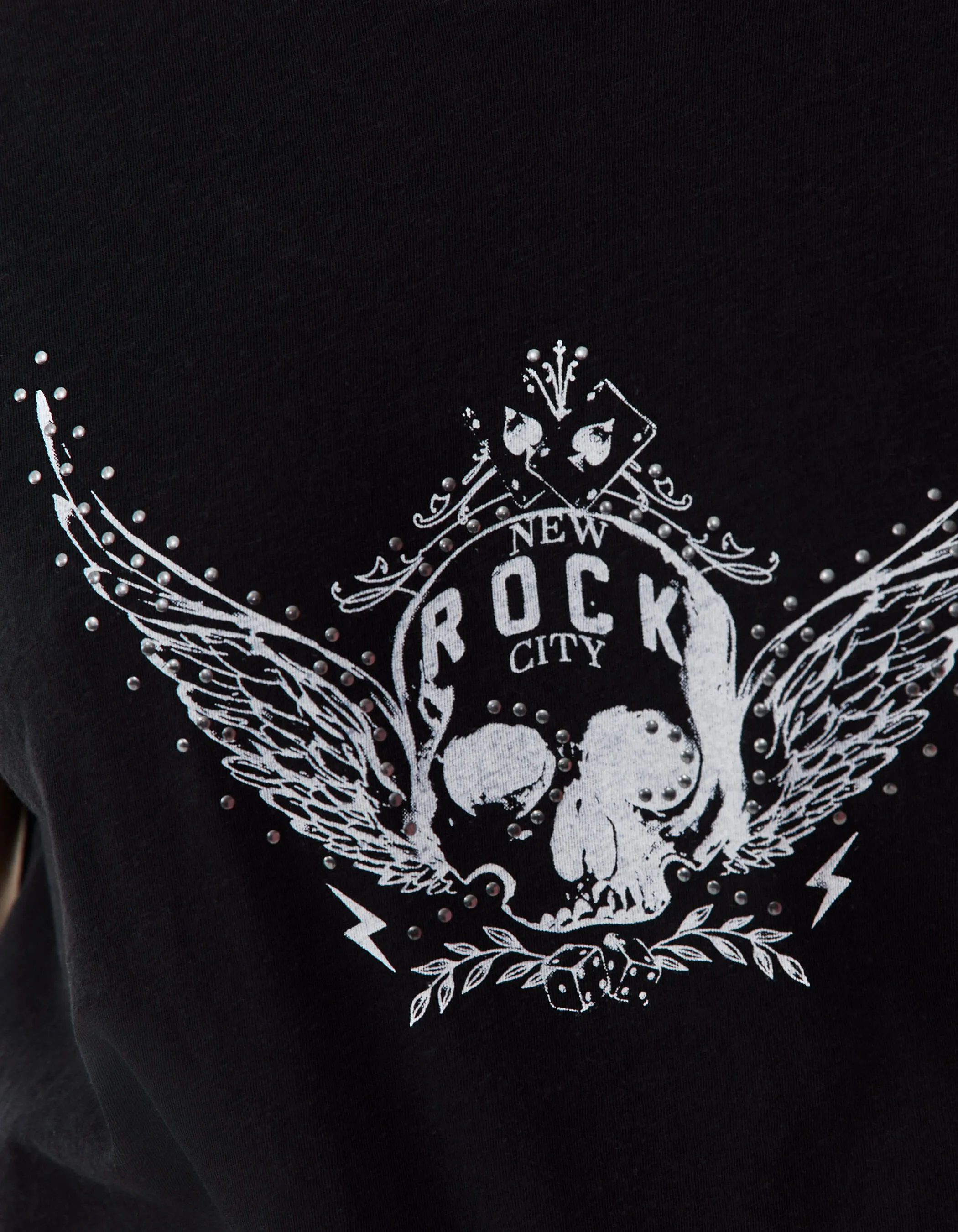 Tee-shirt noir visuel tête de mort ailée Femme