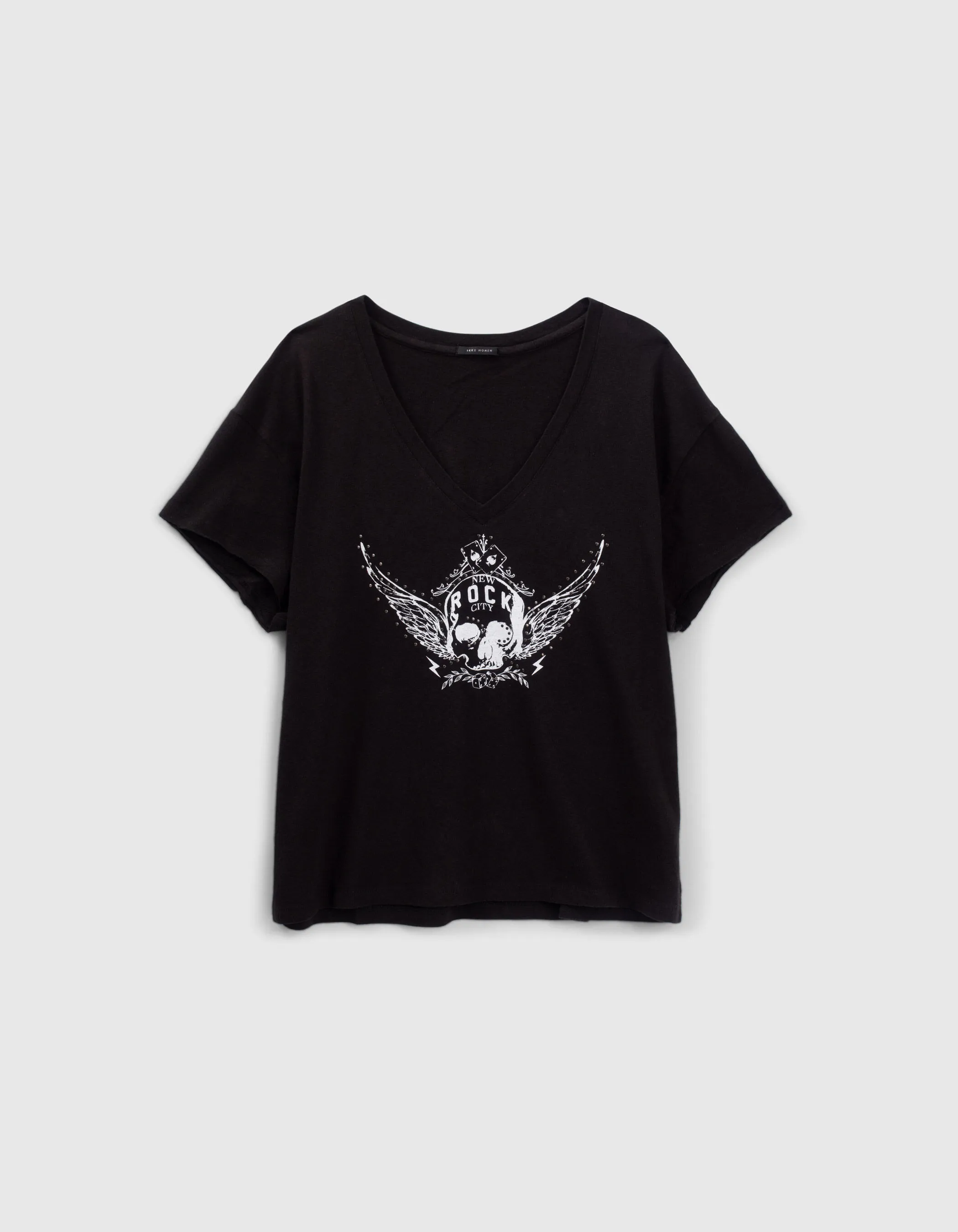 Tee-shirt noir visuel tête de mort ailée Femme