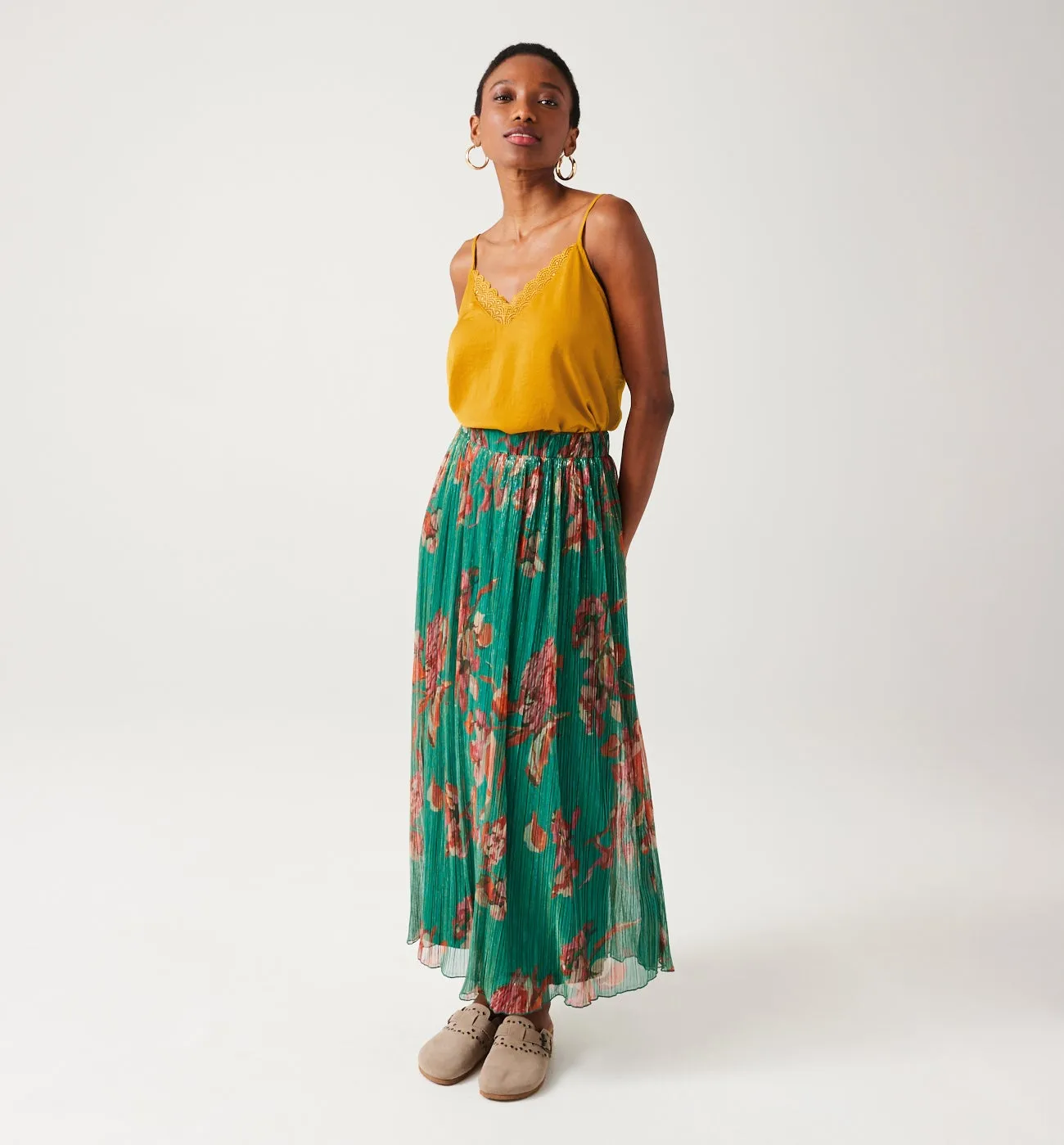 Top en satin et dentelle Femme - Ocre