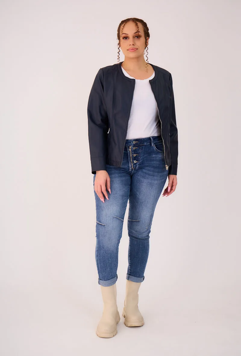 Veste en similicuir col rond