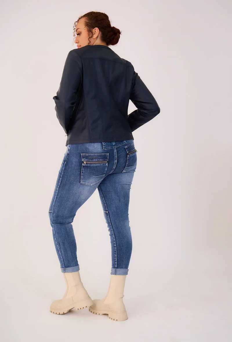 Veste en similicuir col rond