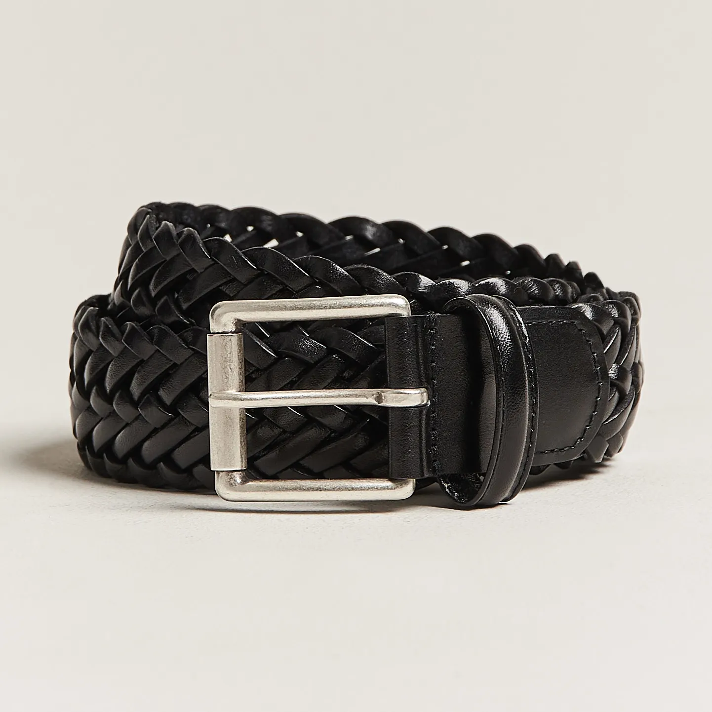 Woven Leather 3,5 cm Belt Tanned Black