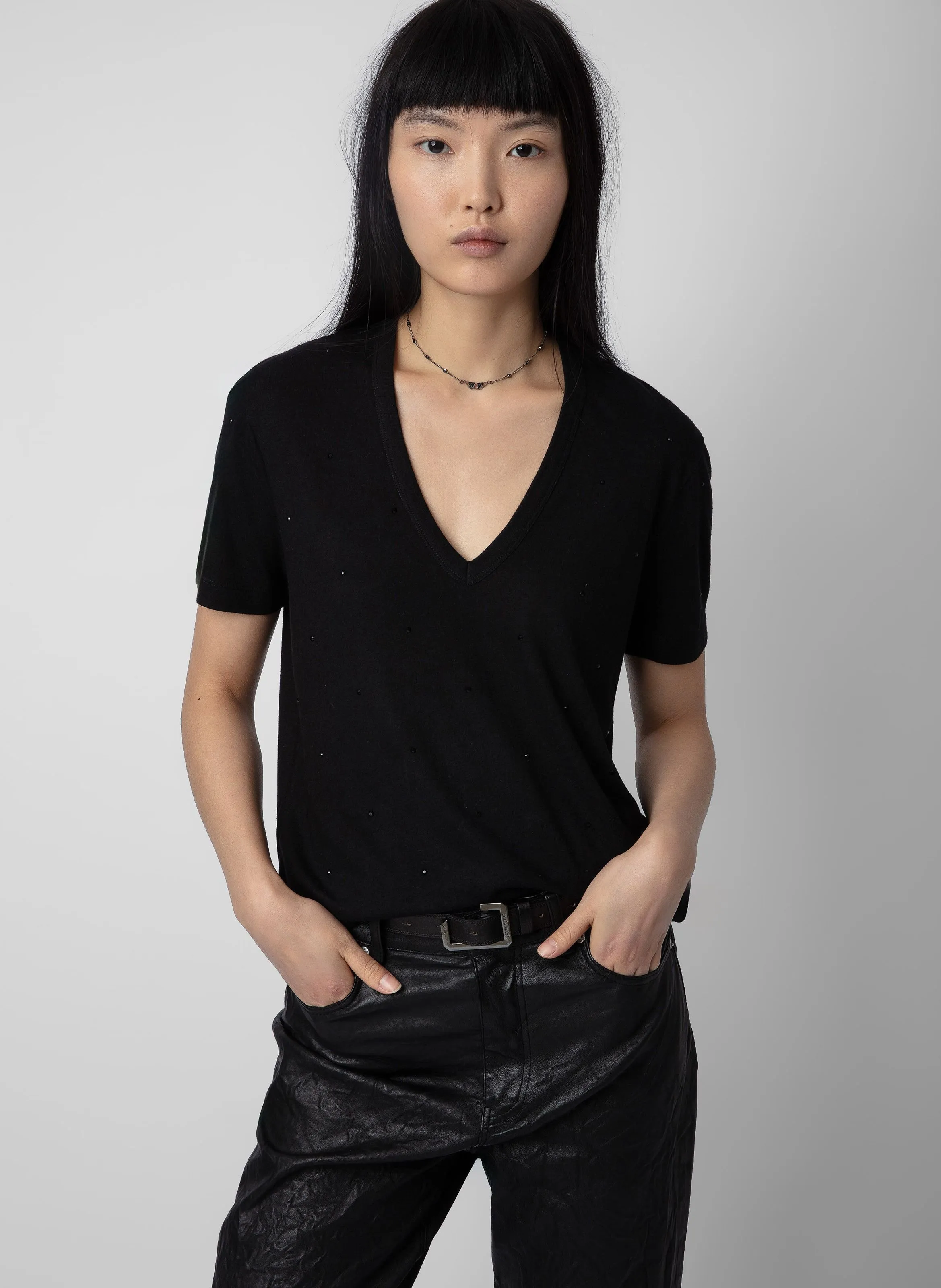 ZADIG&VOLTAIRE  Tee-shirt droit col v aspect tacheté wassa - Noir