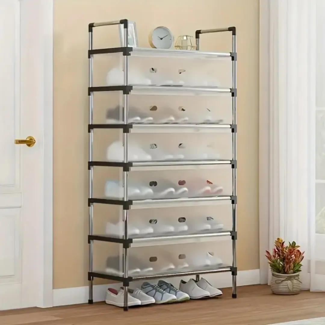 Étagère à chaussures 7 niveaux avec poignées courbées - Organisateur pratique pour optimiser l'espace 